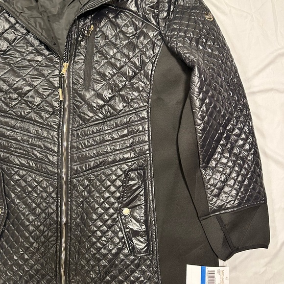 Women’s Michael Kors Puffer Jacket Bubble Moto Coat, Black, Hooded - Picture 6 of 6